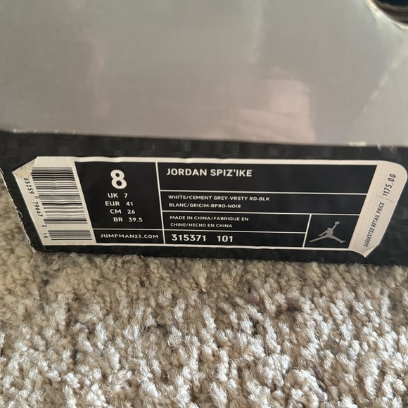 Jordan Spiz’ike, men’s size 8, white/cement/varsity red - Picture 6 of 6